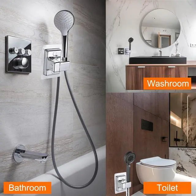 Alt view image 7 of 7 - uxcell Shower Head Holder Strong Adhesive, Adjustable Handheld Shower Wand Holder, No Drilling Handheld Showerhead Clips (Square, Silver)