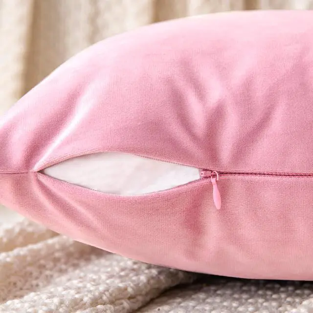 Alt view image 6 of 6 - EMEMA Pack of 2 Velvet Throw Pillow Covers Decorative Square Pillowcase Soft Solid Cushion Case for Sofa Bedroom Chair Car 18x18 Inch Bright Pink