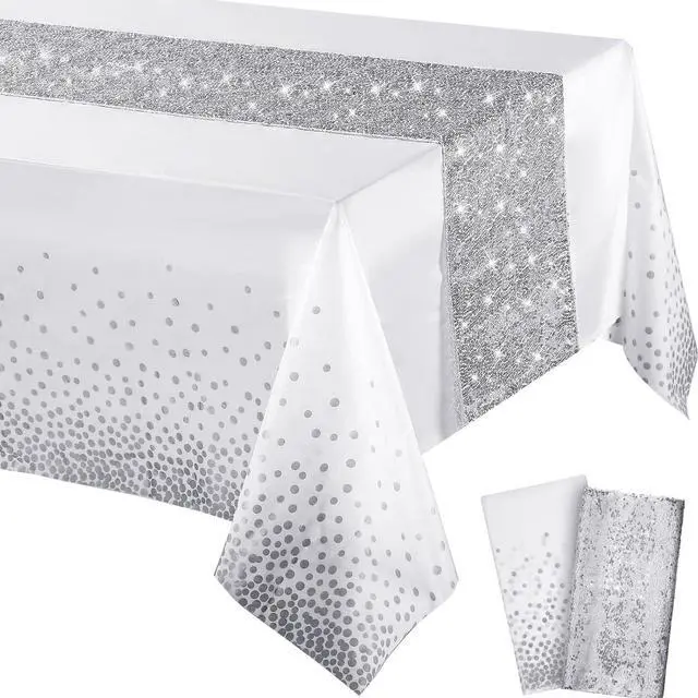Main image of Irenare 2 Pcs Black Rose Gold Tablecloth Sequin Runner, Polka Dots Party | Sequin Runner with Confetti Dots Plastic Cover, Disposable for Birthday Wedding Anniversary Celebrations Dining Decor