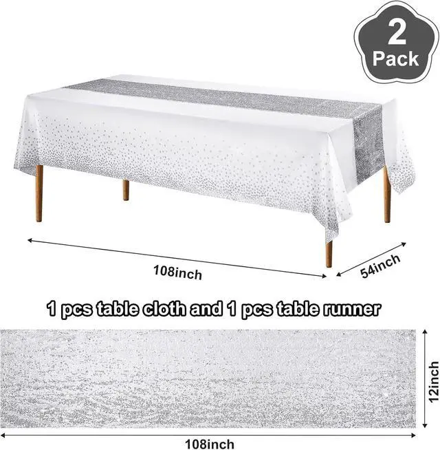 Alt view image 2 of 7 - Irenare 2 Pcs Black Rose Gold Tablecloth Sequin Runner, Polka Dots Party | Sequin Runner with Confetti Dots Plastic Cover, Disposable for Birthday Wedding Anniversary Celebrations Dining Decor