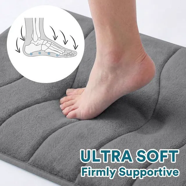 Alt view image 3 of 7 - Flamingo P Memory Foam Bath Mat for Bathroom Non Slip Quick Dry Super Water Absorbent Shower Rug,24x17,Grey