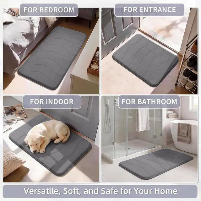 Alt view image 7 of 7 - Flamingo P Memory Foam Bath Mat for Bathroom Non Slip Quick Dry Super Water Absorbent Shower Rug,24x17,Grey