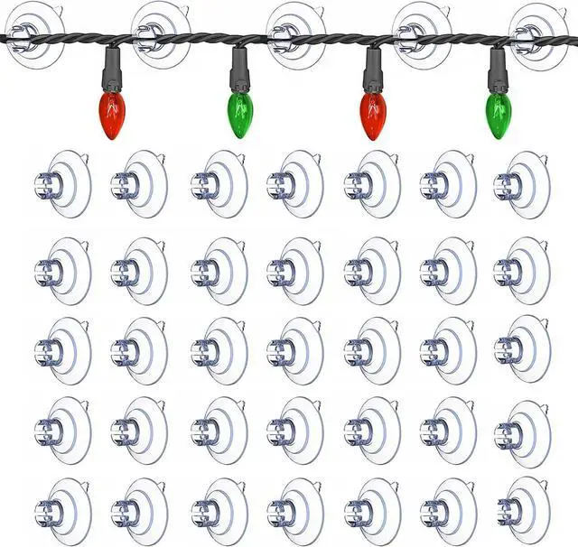 Main image of 50 Pack Suction Cups for Glass - 1.2''/30mm Small Clear Rubber Suckers for Holiday Christmas Lights String Decoration, Strong Adhesive Suction Cups Holder for Table Window Mirror Bathroom