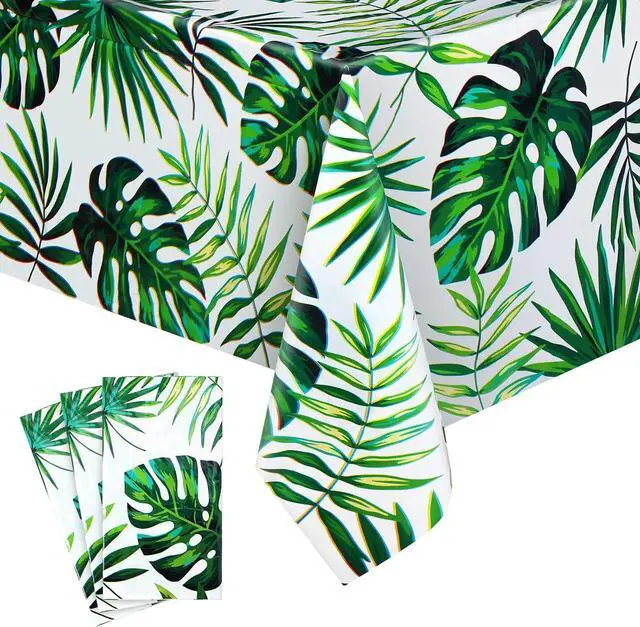 Main image of Remagr 3 Pcs Hawaiian Luau Party Tablecloth Tropical Palm Leaves Table Covers 54 x 108 Inch Plastic Disposable Table Decorations for Summer Beach Cocktail Aloha Safari Jungle Party Supplies