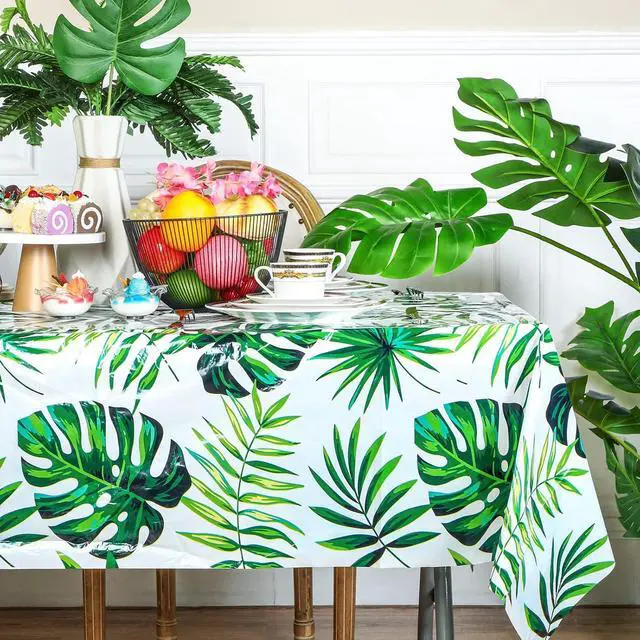Alt view image 2 of 6 - Remagr 3 Pcs Hawaiian Luau Party Tablecloth Tropical Palm Leaves Table Covers 54 x 108 Inch Plastic Disposable Table Decorations for Summer Beach Cocktail Aloha Safari Jungle Party Supplies