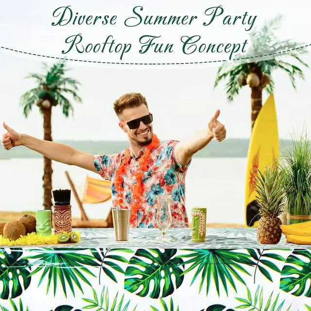 Alt view image 6 of 6 - Remagr 3 Pcs Hawaiian Luau Party Tablecloth Tropical Palm Leaves Table Covers 54 x 108 Inch Plastic Disposable Table Decorations for Summer Beach Cocktail Aloha Safari Jungle Party Supplies