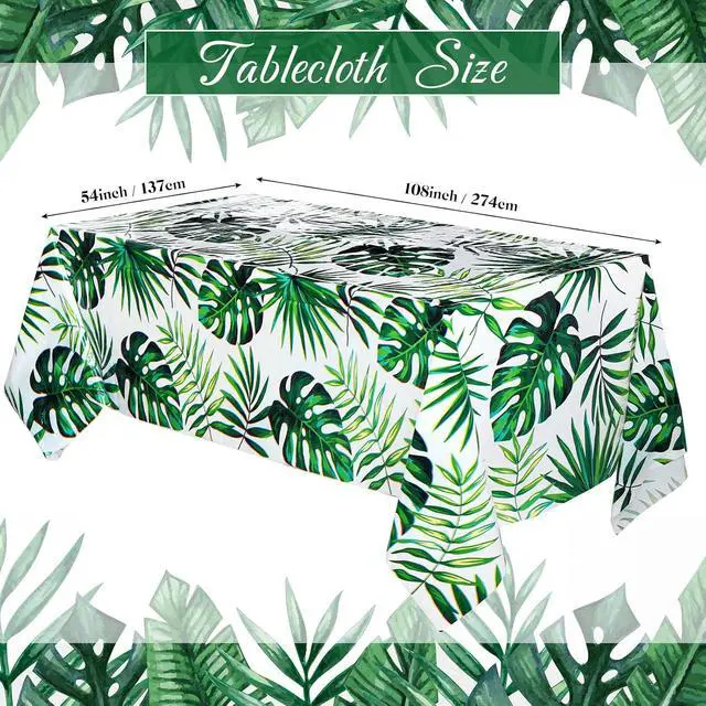 Alt view image 4 of 6 - Remagr 3 Pcs Hawaiian Luau Party Tablecloth Tropical Palm Leaves Table Covers 54 x 108 Inch Plastic Disposable Table Decorations for Summer Beach Cocktail Aloha Safari Jungle Party Supplies