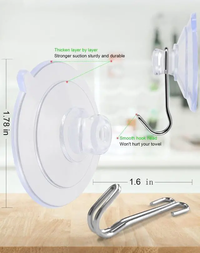 Alt view image 2 of 7 - Suction Cup Hooks 15Pack Reusable Stainless Steel Hooks | 1.78 Inches Clear PVC Medium Suction Cup No Trace, & Removable, for Glass, Tile, Window, Kitchen, Bathroom