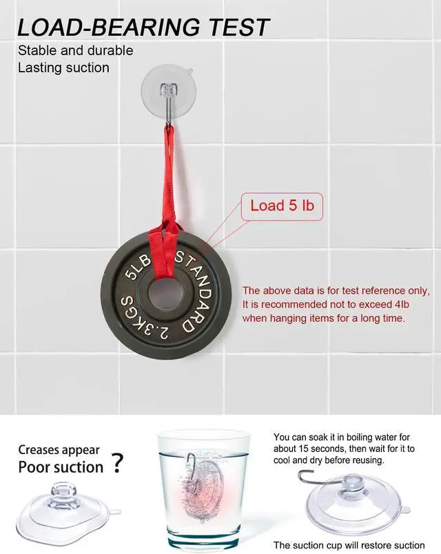 Alt view image 4 of 7 - Suction Cup Hooks 15Pack Reusable Stainless Steel Hooks | 1.78 Inches Clear PVC Medium Suction Cup No Trace, & Removable, for Glass, Tile, Window, Kitchen, Bathroom