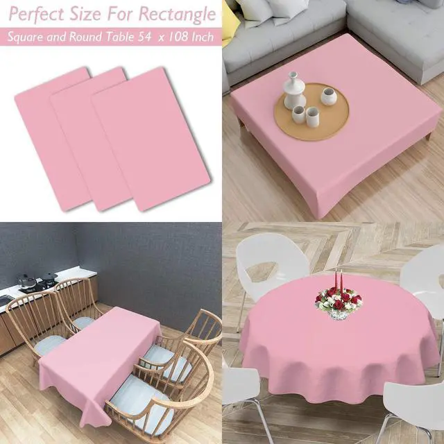 Alt view image 2 of 7 - Childom 3 Pack Pink Plastic Tablecloth for Rectangle Tables 54" x 108" Pink Disposable Table Cloth for Mothers Day Decorations,Plastic Table Cover for Birthday Graduation Party Christmas Anniversary