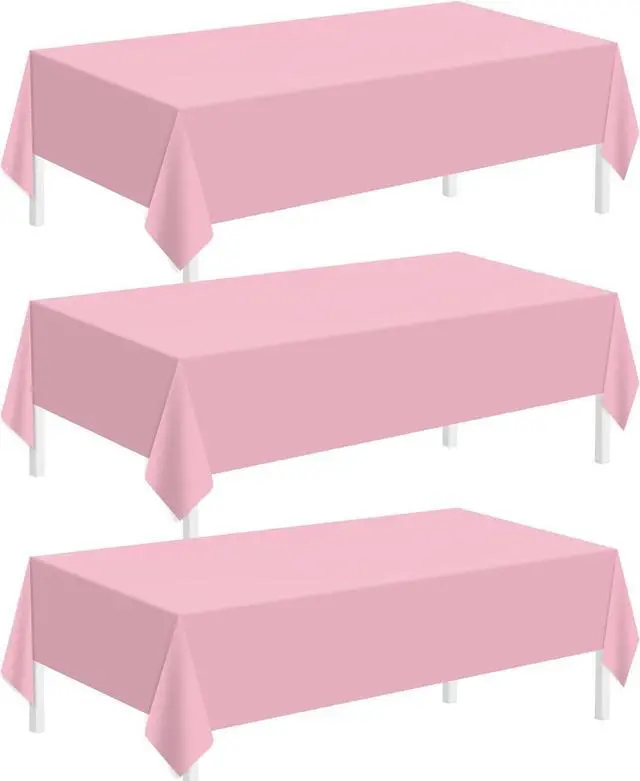 Main image of Childom 3 Pack Pink Plastic Tablecloth for Rectangle Tables 54" x 108" Pink Disposable Table Cloth for Mothers Day Decorations,Plastic Table Cover for Birthday Graduation Party Christmas Anniversary
