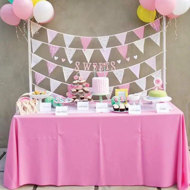 Alt view image 4 of 7 - Childom 3 Pack Pink Plastic Tablecloth for Rectangle Tables 54" x 108" Pink Disposable Table Cloth for Mothers Day Decorations,Plastic Table Cover for Birthday Graduation Party Christmas Anniversary