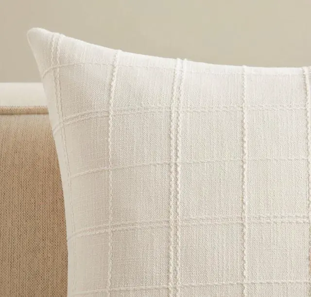 Alt view image 3 of 7 - ZeeMart Linen Checked Throw Pillow Covers Set of 2, 18x18 Inch Ivory/Cream, Farmhouse Decorative Single Sided Grid Embroidered Couch Pillow Cases Off White Cotton Linen Cushion Covers