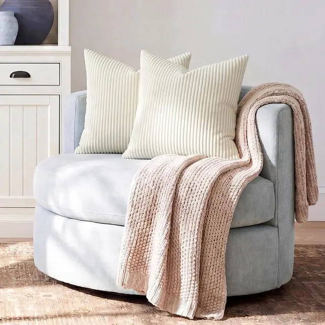 Alt view image 2 of 7 - Softalker Striped Corduroy Pillow Covers 18x18 Inch, Set of 2, Cream | Soft striped corduroy pillow covers with boho farmhouse style for sofa, couch, bed and living room decor