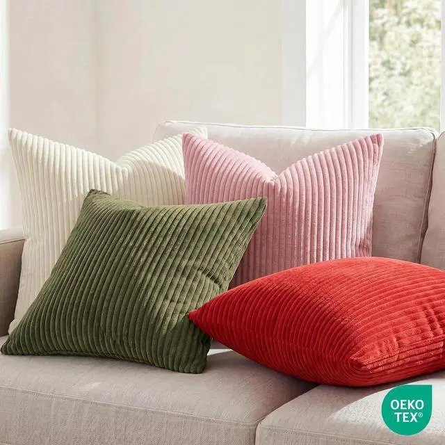Alt view image 4 of 7 - Softalker Striped Corduroy Pillow Covers 18x18 Inch, Set of 2, Cream | Soft striped corduroy pillow covers with boho farmhouse style for sofa, couch, bed and living room decor