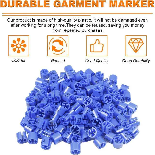Alt view image 4 of 7 - 150Pcs Clothes Hanger Size Color-Coding Garment Size Markers | Plastic Hangers Size Tags, Fit 3.5mm Rod for Clothing Snap Number Labels Accessories Color Coding, (Blue-2XL)