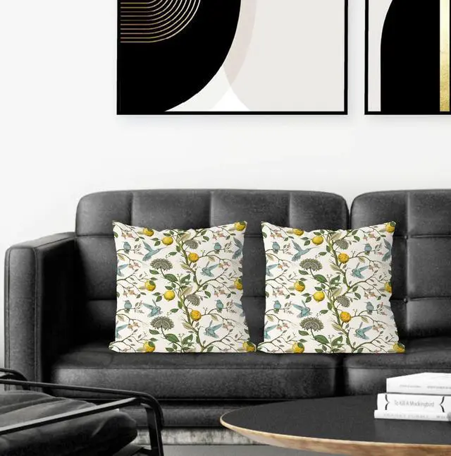 Alt view image 2 of 5 - Chinoiserie Pillow Cover, Hummingbird Lemon Pillow Covers 18x18 Set of 2, Grandmillennial Pillow Cover, Lemon Outdoor Pillows Cover, Gifts for Hummingbird Lovers
