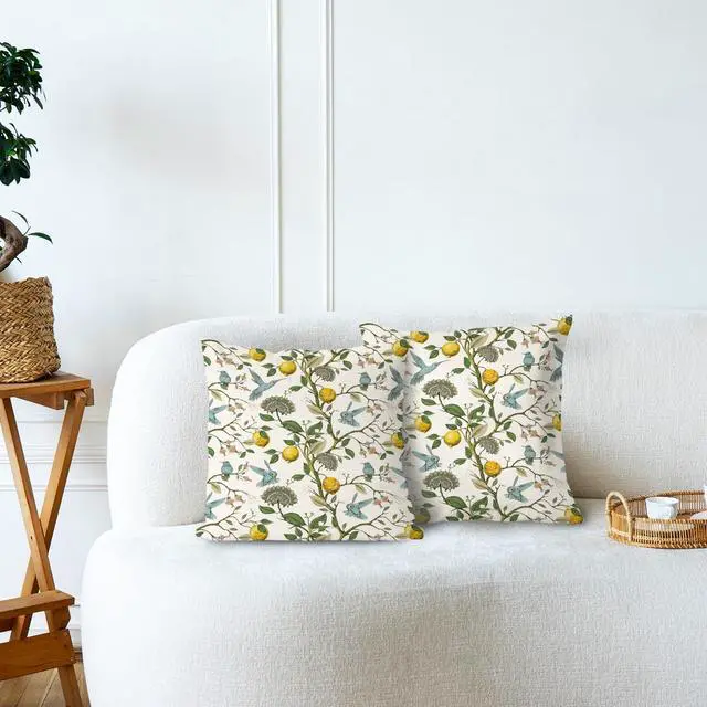 Alt view image 3 of 5 - Chinoiserie Pillow Cover, Hummingbird Lemon Pillow Covers 18x18 Set of 2, Grandmillennial Pillow Cover, Lemon Outdoor Pillows Cover, Gifts for Hummingbird Lovers