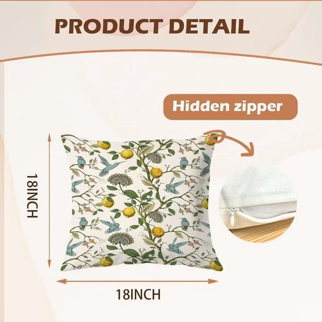 Alt view image 5 of 5 - Chinoiserie Pillow Cover, Hummingbird Lemon Pillow Covers 18x18 Set of 2, Grandmillennial Pillow Cover, Lemon Outdoor Pillows Cover, Gifts for Hummingbird Lovers