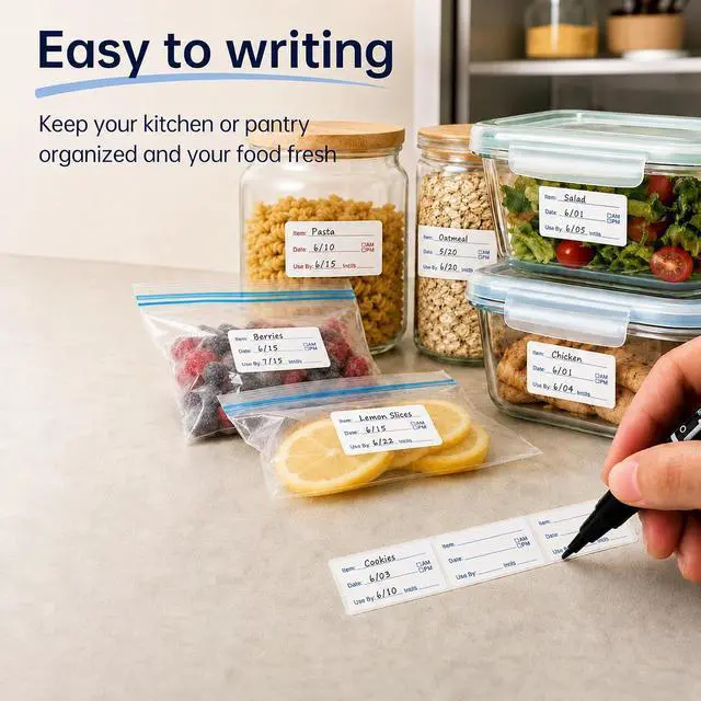 Alt view image 2 of 7 - 1 x 2 Inch Removable Food Labels, Date Label Stickers for Kitchen, 2 Rolls 1000 Pieces Freezer Labels for Food Containers, Waterproof, Oil-Proof, Tear Resistant, No Residue