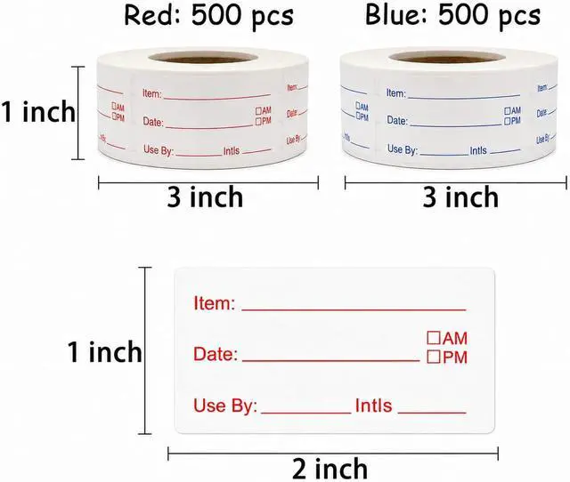 Alt view image 5 of 7 - 1 x 2 Inch Removable Food Labels, Date Label Stickers for Kitchen, 2 Rolls 1000 Pieces Freezer Labels for Food Containers, Waterproof, Oil-Proof, Tear Resistant, No Residue