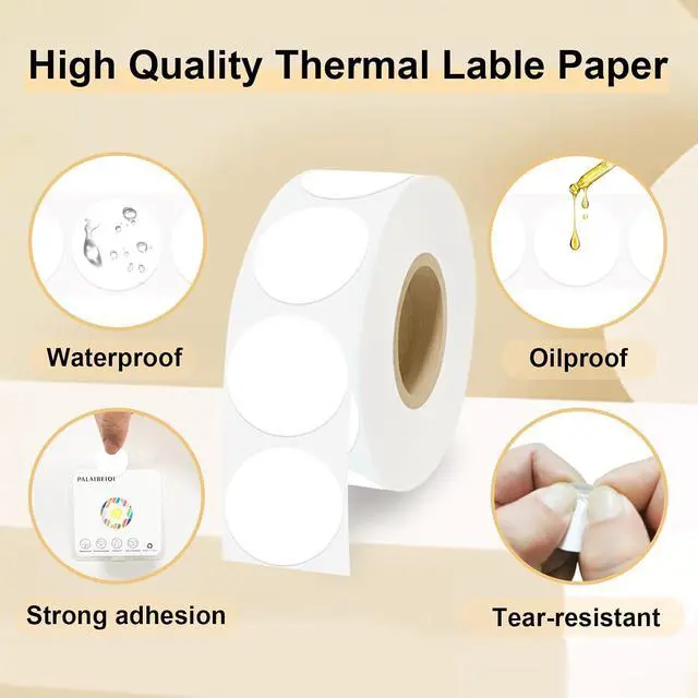 Alt view image 3 of 6 - 1 Inch Round Thermal Sticker Labels,Color Dot Stickers,Label Stickers,Waterproof,Oil Proof,for Thermal Printers,DIY,Office,Retail,Home and Warehouse Organization(White,1000 Pcs)