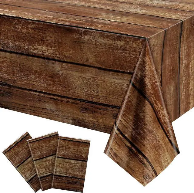 Main image of Irenare 3 Pcs Brown Wood Grain Western Tablecloth Plastic | Rustic Wood Pattern, Western Cowboy Birthday Party Decor, Disposable Waterproof for Rectangle Tables, Farmhouse Barn Vintage