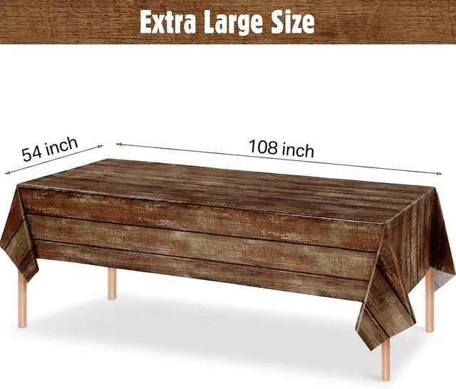 Alt view image 2 of 7 - Irenare 3 Pcs Brown Wood Grain Western Tablecloth Plastic | Rustic Wood Pattern, Western Cowboy Birthday Party Decor, Disposable Waterproof for Rectangle Tables, Farmhouse Barn Vintage