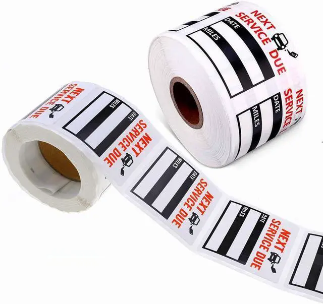 Main image of Oil Change Service Reminder Stickers - 300 Pcs 2x2 Black, Next Service Due Roll, Removable Vinyl Peel & Write, No Residue Car Sticker (1)