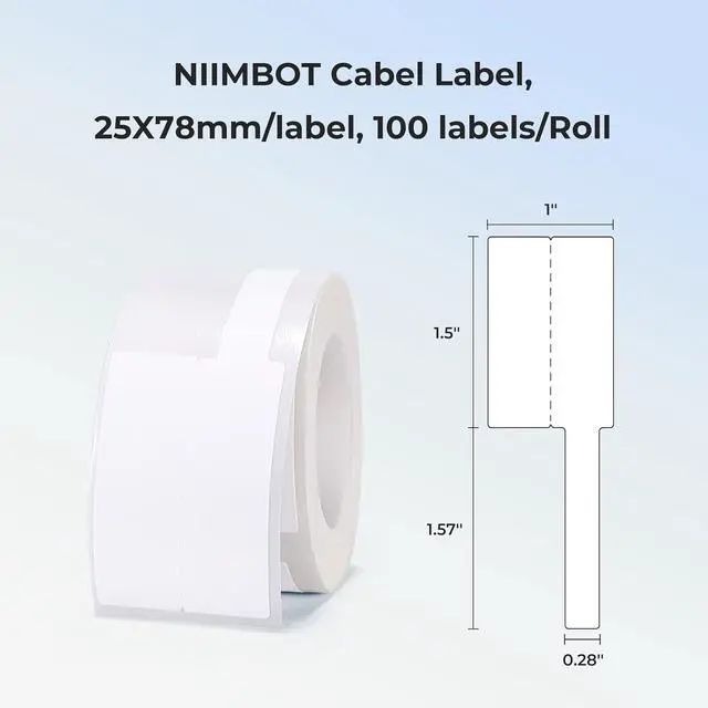 Alt view image 2 of 7 - NIIMBOT Cable Label for B1/B21/B2 Label Printer, Waterproof, Oil-Proof Cable Tags(1'' x 3''),1 Roll of 100 Thermal Sticker Labels (White)