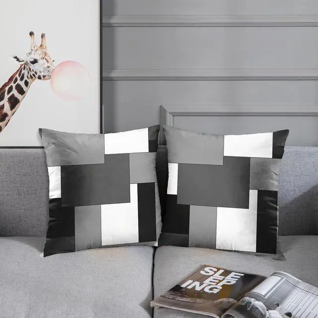 Alt view image 5 of 6 - Emvency Throw Pillow Covers Set of 2, 18 x 18 Inch, Black Gray White | Grey Geometric Outdoor Decorative Square Pillow Cases Couch Cushion Case for Couch Bed Sofa Living Room Home Decor