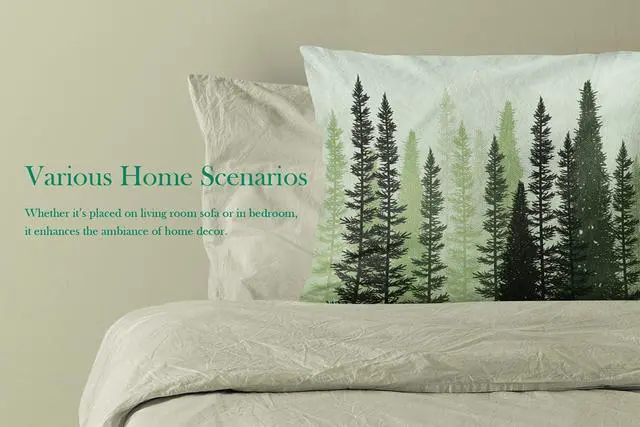 Alt view image 3 of 7 - Healbrighting Pillow Cases Forest Green Summer Woods Evergreen Coniferous Trees Home Decorative Pillowcase Standard 20 x 26 Inch One Side Pattern Throw Pillow Covers