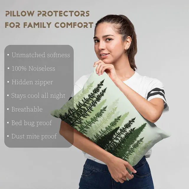 Alt view image 5 of 7 - Healbrighting Pillow Cases Forest Green Summer Woods Evergreen Coniferous Trees Home Decorative Pillowcase Standard 20 x 26 Inch One Side Pattern Throw Pillow Covers