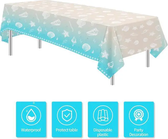 Alt view image 2 of 7 - Beach Seashell Party Decorations Tablecloth, 3 Pack, 54in x 108in | Disposable Beach Seashell Party Table Covers Supplies, Sea Shell Table Decorations for Birthday Baby Shower Wedding Party