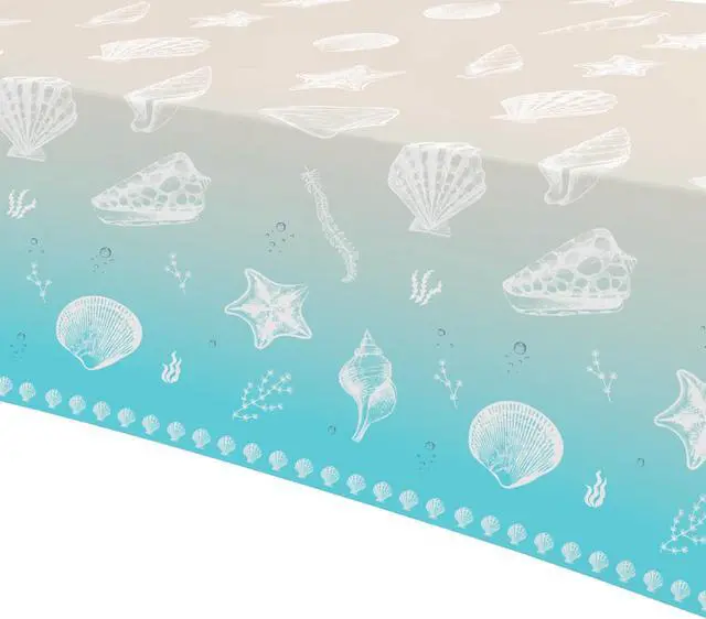Alt view image 4 of 7 - Beach Seashell Party Decorations Tablecloth, 3 Pack, 54in x 108in | Disposable Beach Seashell Party Table Covers Supplies, Sea Shell Table Decorations for Birthday Baby Shower Wedding Party