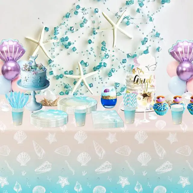 Alt view image 6 of 7 - Beach Seashell Party Decorations Tablecloth, 3 Pack, 54in x 108in | Disposable Beach Seashell Party Table Covers Supplies, Sea Shell Table Decorations for Birthday Baby Shower Wedding Party