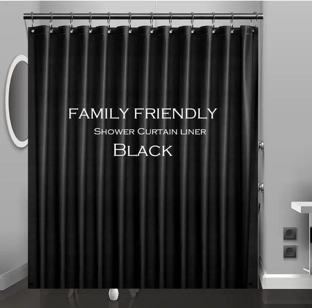 Main image of Black Plastic Shower Curtain Liner, 72x72 Inch Thin Lightweight Black Plastic Bathroom Shower Showroom Inner Curtain with Rustproof Metal Grommet Holes and Weighted Magnets