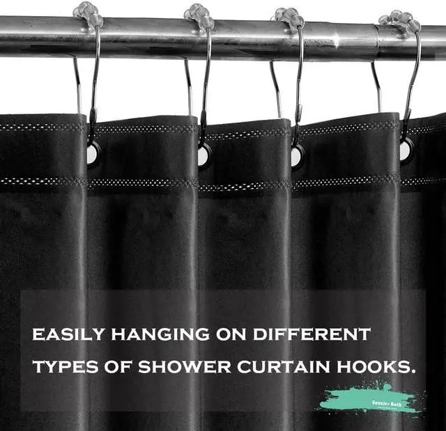 Alt view image 3 of 7 - Black Plastic Shower Curtain Liner, 72x72 Inch Thin Lightweight Black Plastic Bathroom Shower Showroom Inner Curtain with Rustproof Metal Grommet Holes and Weighted Magnets