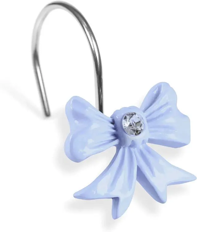 Alt view image 2 of 7 - Blue Bow Shower Curtain Hooks: Decorative Bathroom Curtain Rings, 12Pcs | Cute Rustproof Hangers for Valentine & Xmas Holiday Bathroom Decor, Chic Coquette Accessories & Housewarming Gift for Girls