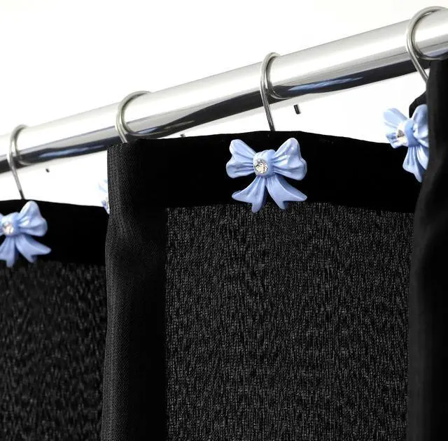 Alt view image 5 of 7 - Blue Bow Shower Curtain Hooks: Decorative Bathroom Curtain Rings, 12Pcs | Cute Rustproof Hangers for Valentine & Xmas Holiday Bathroom Decor, Chic Coquette Accessories & Housewarming Gift for Girls