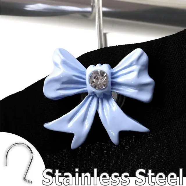 Alt view image 6 of 7 - Blue Bow Shower Curtain Hooks: Decorative Bathroom Curtain Rings, 12Pcs | Cute Rustproof Hangers for Valentine & Xmas Holiday Bathroom Decor, Chic Coquette Accessories & Housewarming Gift for Girls