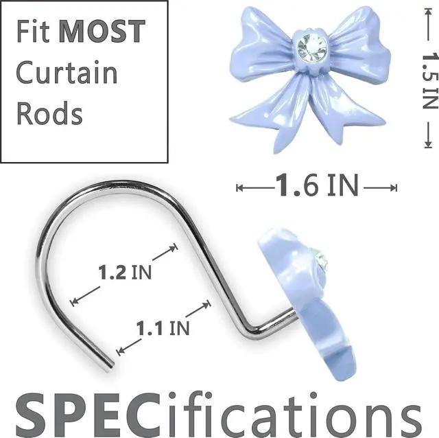 Alt view image 4 of 7 - Blue Bow Shower Curtain Hooks: Decorative Bathroom Curtain Rings, 12Pcs | Cute Rustproof Hangers for Valentine & Xmas Holiday Bathroom Decor, Chic Coquette Accessories & Housewarming Gift for Girls