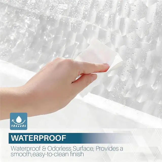 Alt view image 5 of 7 - HOUSEWELL 3D Water Cube Shower Curtain 72x72 Clear, Heavy-Duty Thick PEVA Waterproof Bathroom Shower Curtain Liner with 3 Bottom Magnets and 12 Hooks