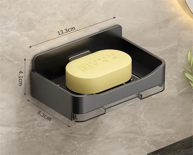 Alt view image 2 of 5 - Wall Mounted Soap Dish for Shower, No Punching Soap Box | Soap Box with Drain Tray and 2 HooksBlack) 2-Pcs
