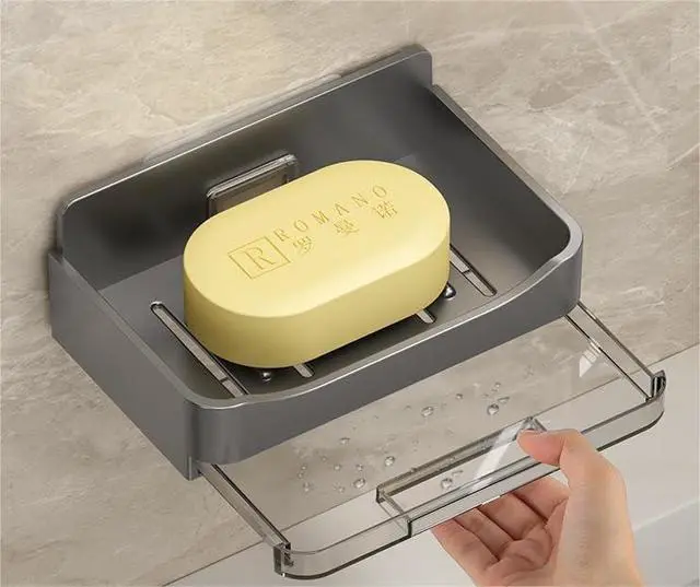 Alt view image 3 of 5 - Wall Mounted Soap Dish for Shower, No Punching Soap Box | Soap Box with Drain Tray and 2 HooksBlack) 2-Pcs