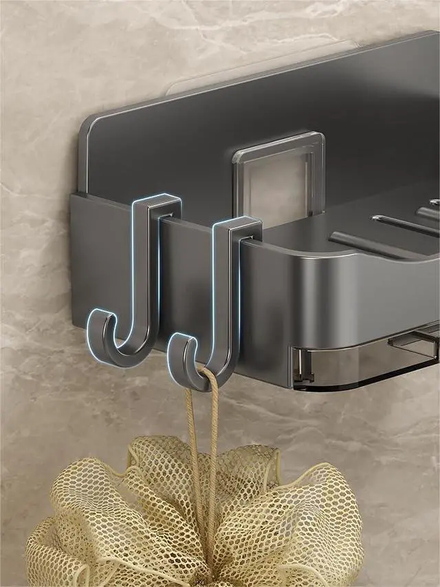 Alt view image 4 of 5 - Wall Mounted Soap Dish for Shower, No Punching Soap Box | Soap Box with Drain Tray and 2 HooksBlack) 2-Pcs