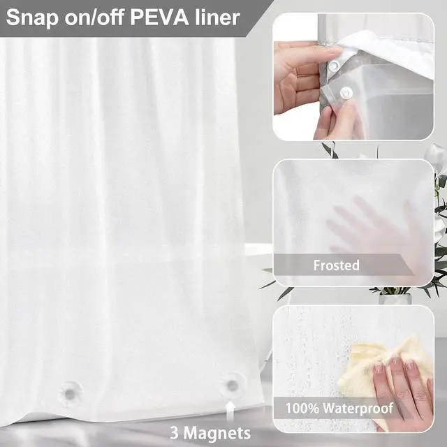 Alt view image 3 of 6 - No Hook Shower Curtain Snap-in PEVA Replacement Liner 71" W x 55" L