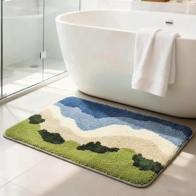Alt view image 2 of 6 - 24"x 16" Absorbent Non Slip Microfiber Bath Mat, Machine Washable,Bench | Soft Bath Rugs for Bathroom Floor, Shower, Tub, Vanity