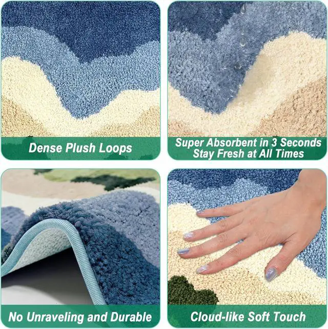 Alt view image 3 of 6 - 24"x 16" Absorbent Non Slip Microfiber Bath Mat, Machine Washable,Bench | Soft Bath Rugs for Bathroom Floor, Shower, Tub, Vanity