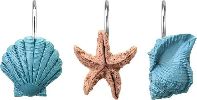 Alt view image 2 of 7 - AGPtek® Seashell Shower Curtain Hooks, Blue Seashell, 12PCS | Anti Rust, Decorative Resin, Bathroom Decor, Baby Room Decor, Bedroom & Living Room Decor
